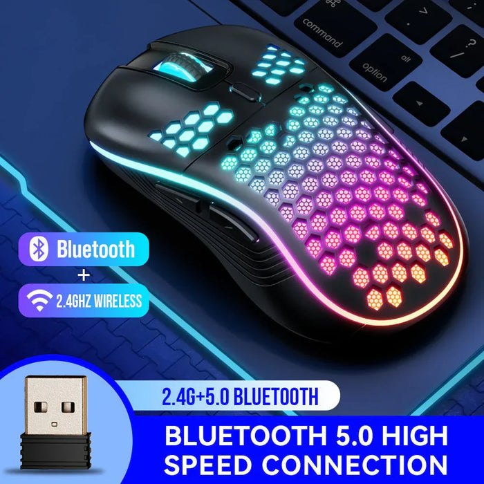 ماوس ألعاب كمبيوتر لاسلكي SA-1 ثنائي الوضع Honeycomb Shell RGB بتقنية البلوتوث