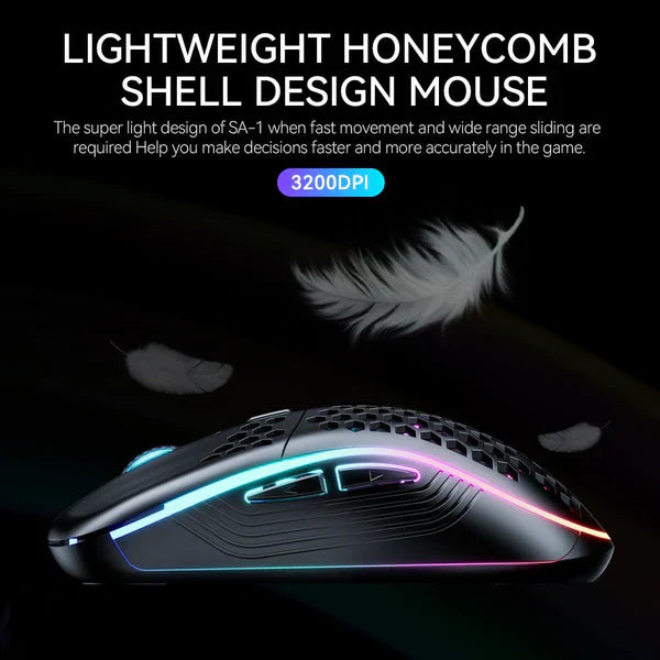 ماوس ألعاب كمبيوتر لاسلكي SA-1 ثنائي الوضع Honeycomb Shell RGB بتقنية البلوتوث