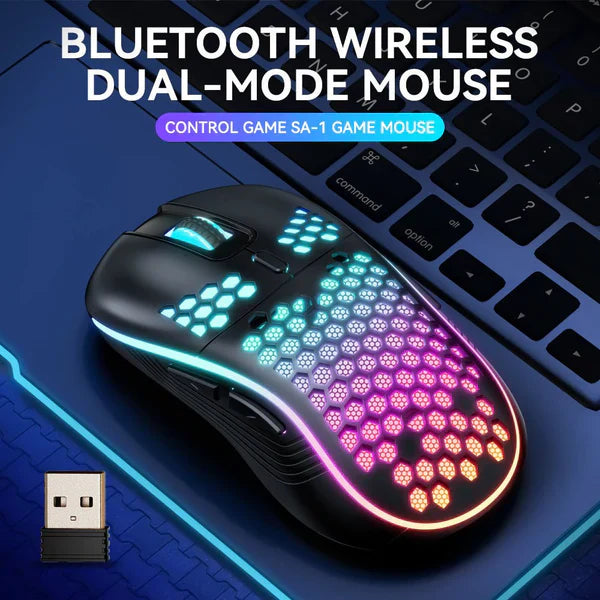 ماوس ألعاب كمبيوتر لاسلكي SA-1 ثنائي الوضع Honeycomb Shell RGB بتقنية البلوتوث